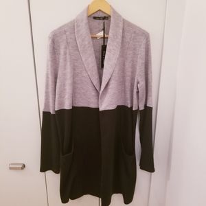 NWT | Doe & Rae | Grey Black Long Cardigan Sweater Top Coat Jacket Colour Block
